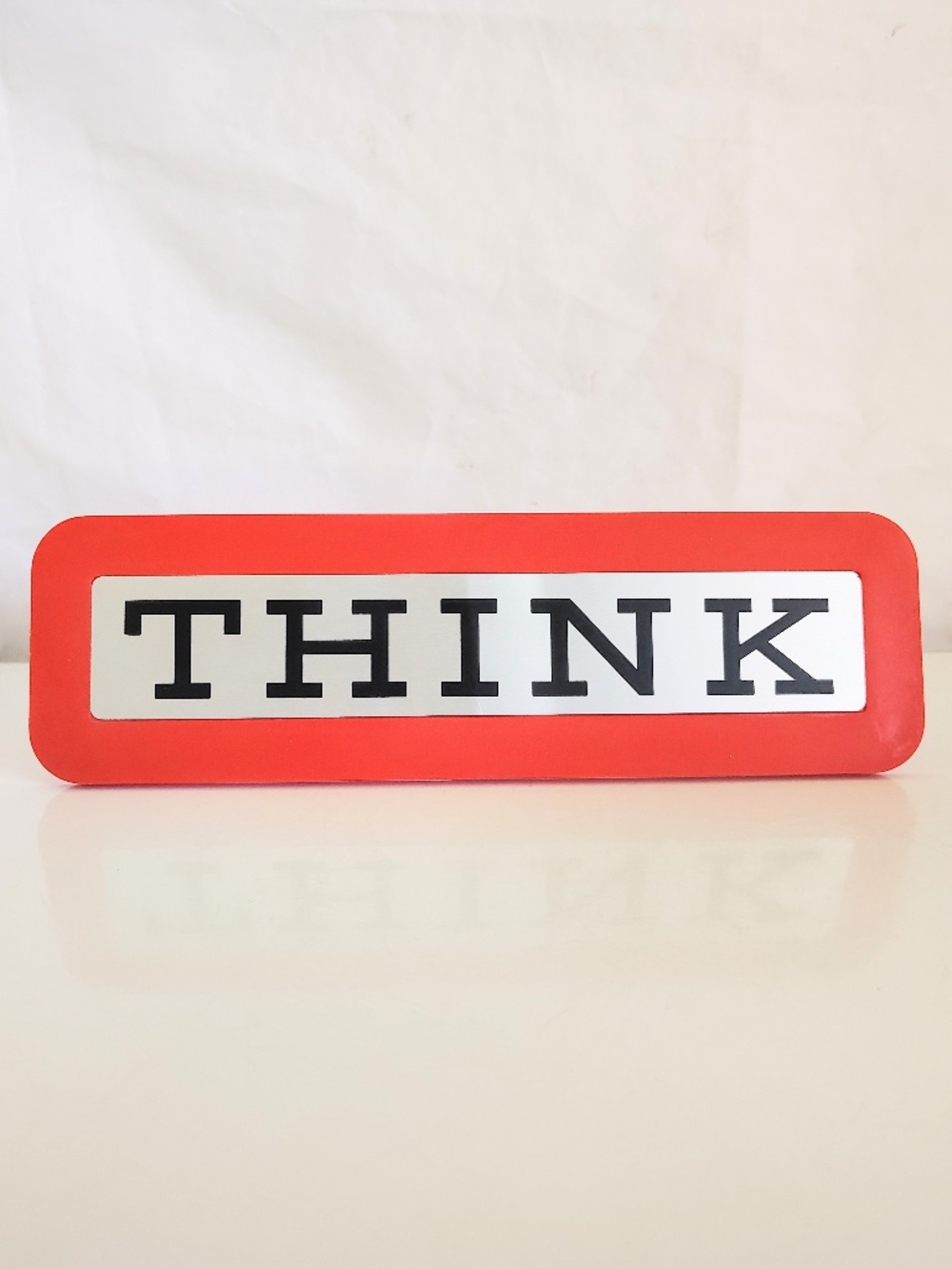 Vintage IBM THINK Plaque Orange Desk Sign | 1980s Tech Memorabilia *READ DESC.